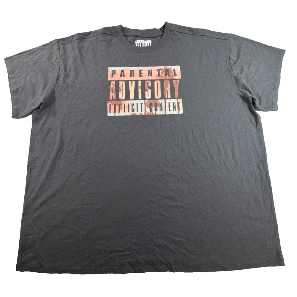 Parental Advisory Explicit Content Mens 2XL Black Palm Tree Graphic Tee Shirt